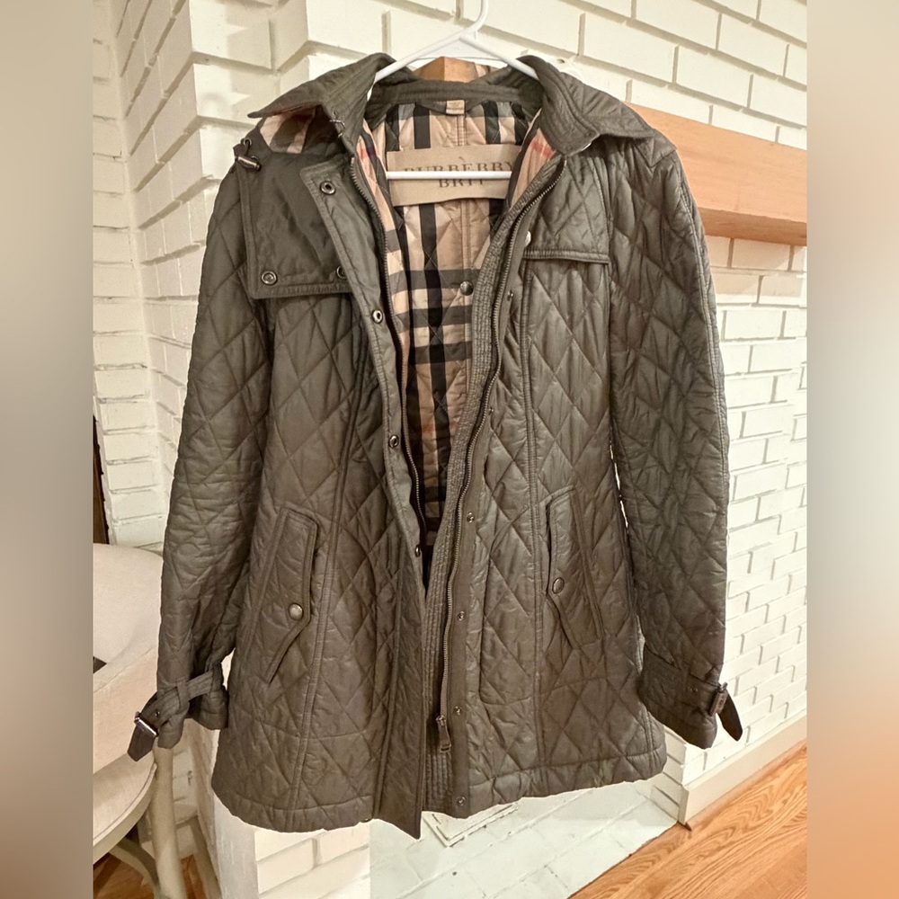 Burberry Quilted Coat in Olive Green